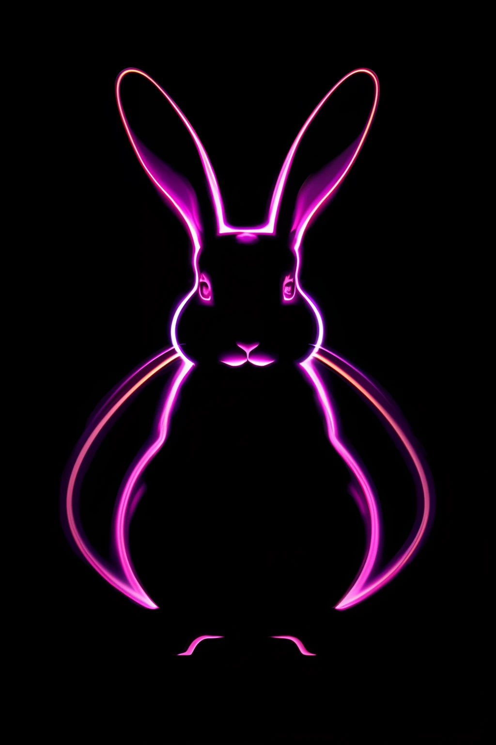 the shape of a rabbit in multicolored light painting, in the dark