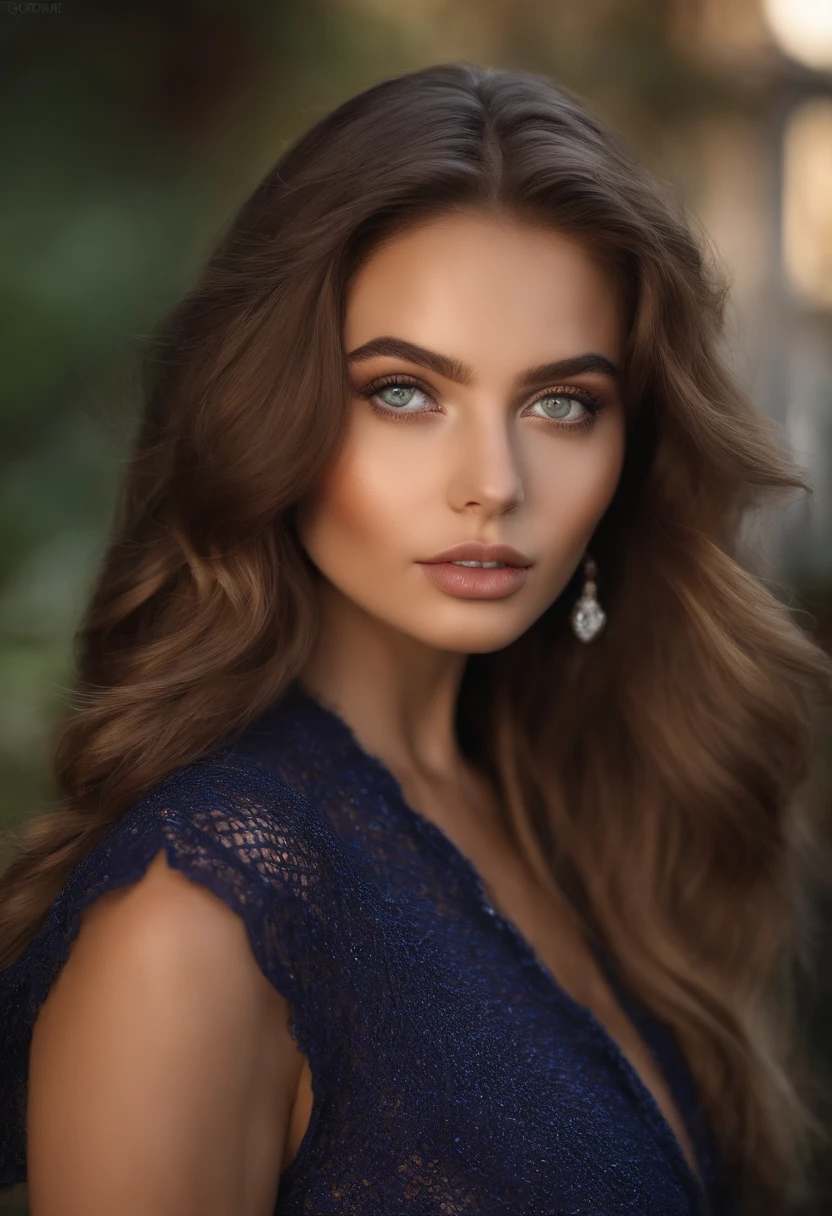 Italian woman completely , Sexy girl with ultra realistic green eyes, Meticulously detailed, Portrait Sophie Mudd, cheveux bruns et grands yeux, selfie of a young woman, Violet Myers, maquillage naturel, looking straight at camera, Visage avec Artgram, Maquillage subtil, Stunning full-body photo Medium to large bust