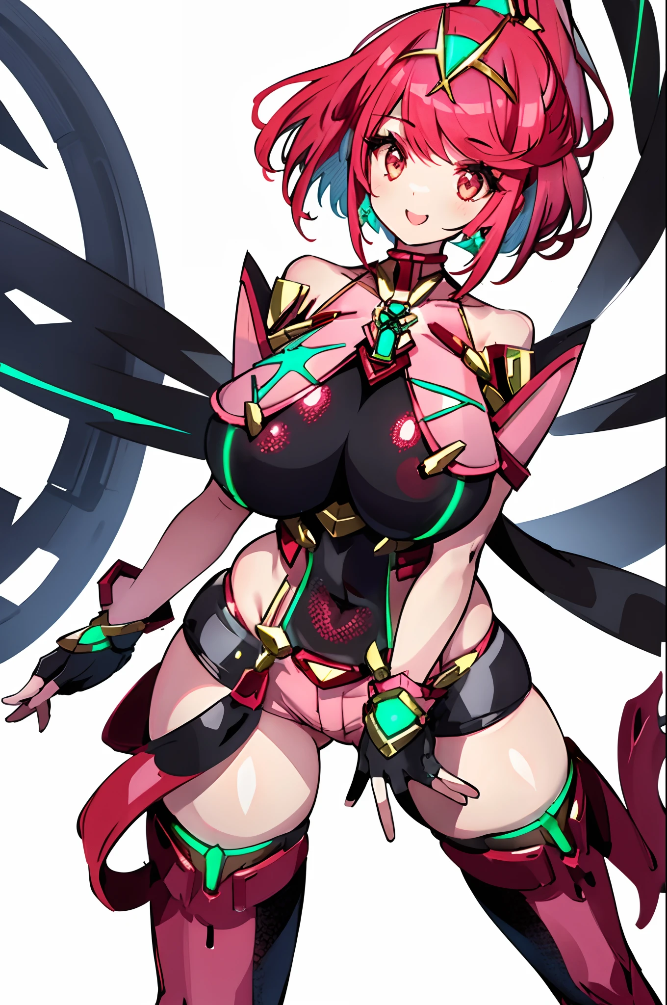 pyra \(xenoblade\), teen_1girl, loli, bangs, black gloves, breasts, red eyes, shout, earrings, eyelashes, fingerless gloves, floating hair, , gem, gloves, hair ornament, headpiece, jewelry, gigantic_breasts, leaning back, swimsuit, neon trim, official art, pose, red hair, saitou masatsugu, short hair, sidelocks, skin tight, solo, swept bangs, thighhighs, tiara, fantasy_town_background, underbust, xenoblade chronicles \(series\), (xenoblade chronicles 2), (spread_legs:1.1), fire_effect,dynamic_pose,fighting,light_smile, (plump:1.1), big_ass,huge_sword, hold_large_sword_hilt, covered_nipples, covered_pussy, fists,ponytail,beautiful_fingers,(solo:1.1), bare_shoulder,(shoulder_naked:1.2), nipple_jewel,back, back_view, focus_ass,ass, very_short＿shorts