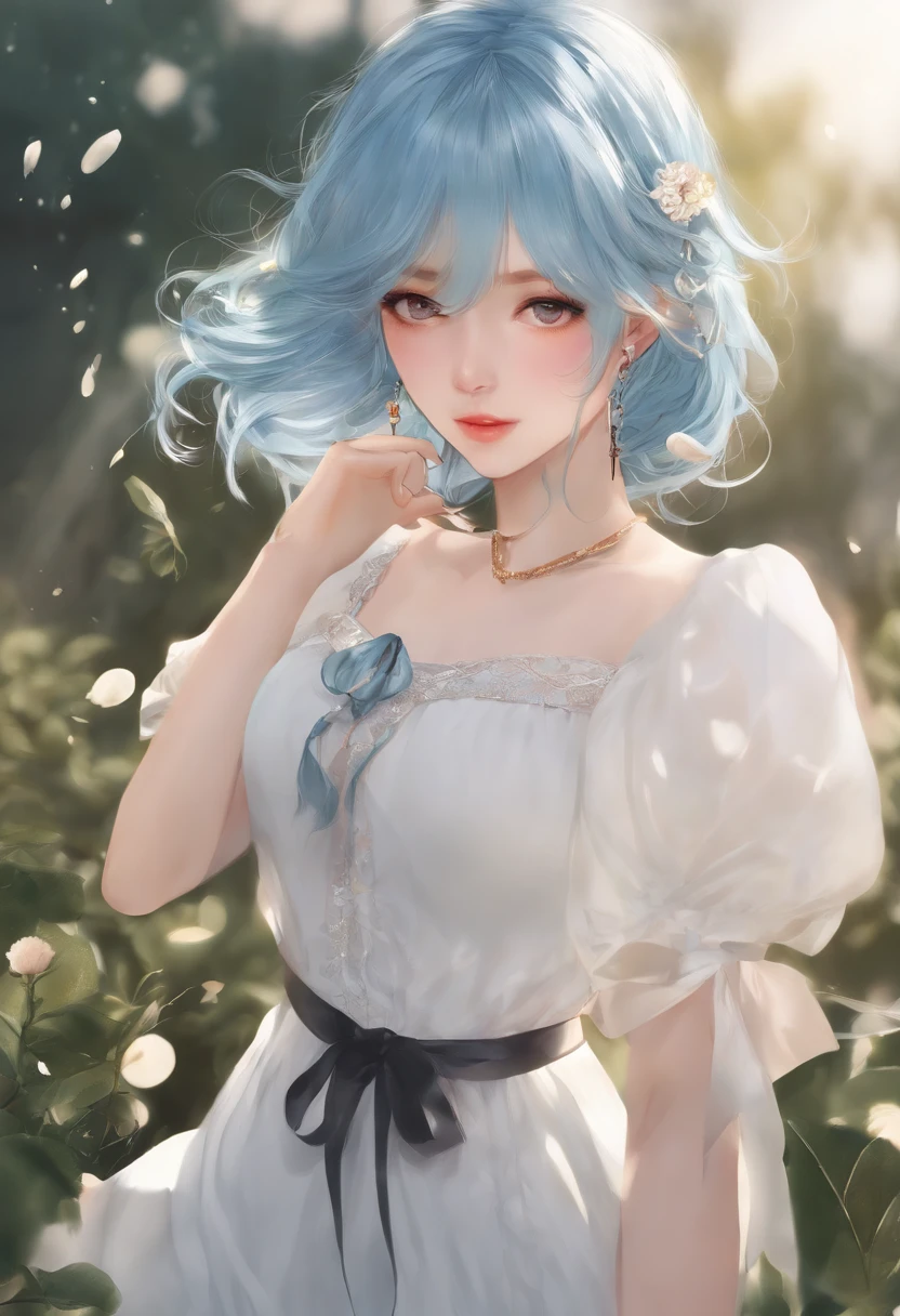 (masterpiece), (best quality), (ultra detailed),(disheveled hair),(illustration), (1girl), (Fashionable clothing), standing, Fashion model, looking at viewer, (interview), (simple background),beautiful detailed eyes, delicate beautiful face, Floating,(high saturation),(colorful splashes),colorful bubble,(shining), focus on face, ponytail, kamisato ayaka, light blue hair, bangs, hair ring, floating flowers, floating hairs, (shining), best lighting, best shadow,