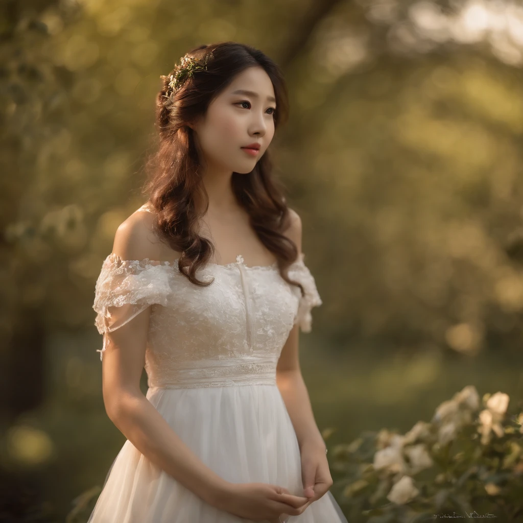 (8k, RAW photo, best quality, masterpiece:1.2), (realistic, photo-realistic:1.37), professional lighting, photon mapping, radiosity, Korean Doll, park, white summer dress