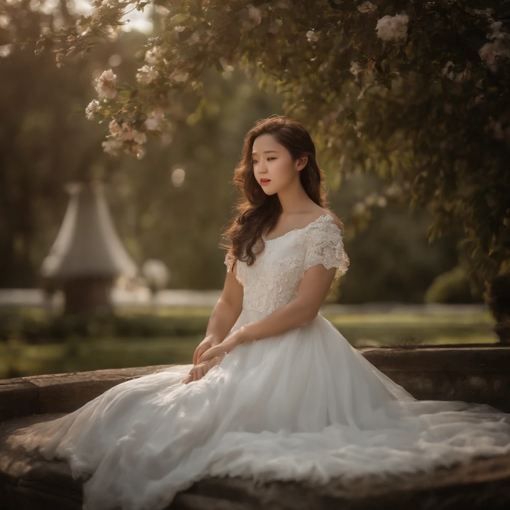 (8k, RAW photo, best quality, masterpiece:1.2), (realistic, photo-realistic:1.37), professional lighting, photon mapping, radiosity, Korean Doll, park, white summer dress