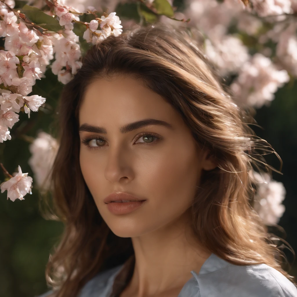 ((Best quality)), ((masterpiece)), ((realistic)), Girl with flawless beauty standing in a serene Japanese garden with cherry blossoms on eye level, scenic, masterpiece, (highres), original, extremely detailed 8K , (photorealistic:1.4),flawless face, perfect eyes,symmetrica body shape,smile,