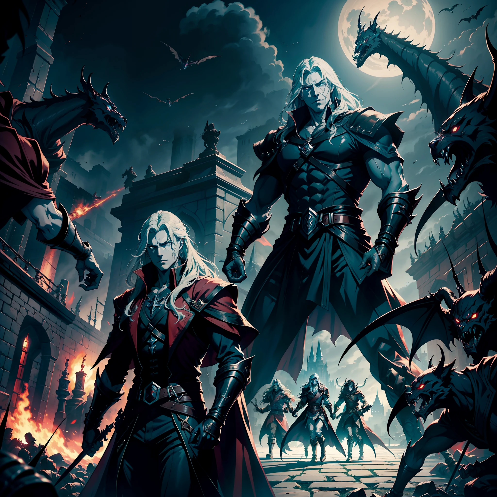 Castlevania Shadow Lord of the Shadows hyper realistic super detailed Dynamic shot masterpiece cinematic scene scenes movie Epic Legendary Lord Dracula leading troops armed with demons to fight sharp details cinematic scenes movie correct proportions Anatomy