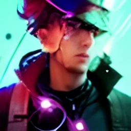 Change background cyberpunk. Handsome boy. Realistic face