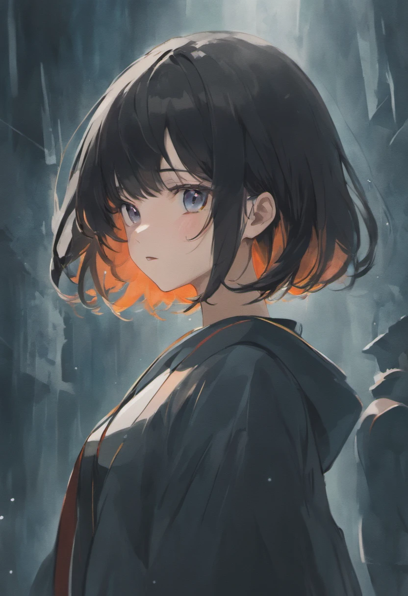 Watercolor style、digitalart、Black Hair Bob、Japan Beautiful Girl、realistic
