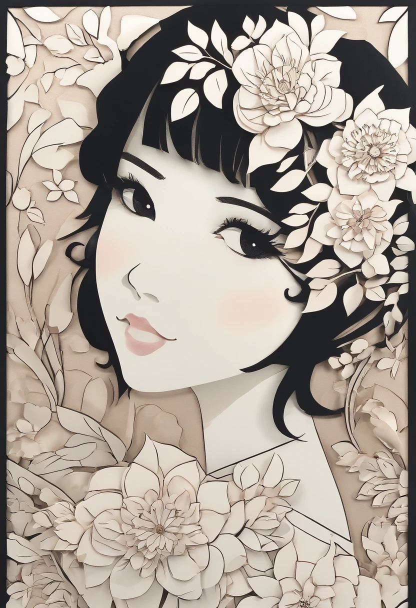 Watercolor style、digitalart、Black Hair Bob、Japan Beautiful Girl、realistic