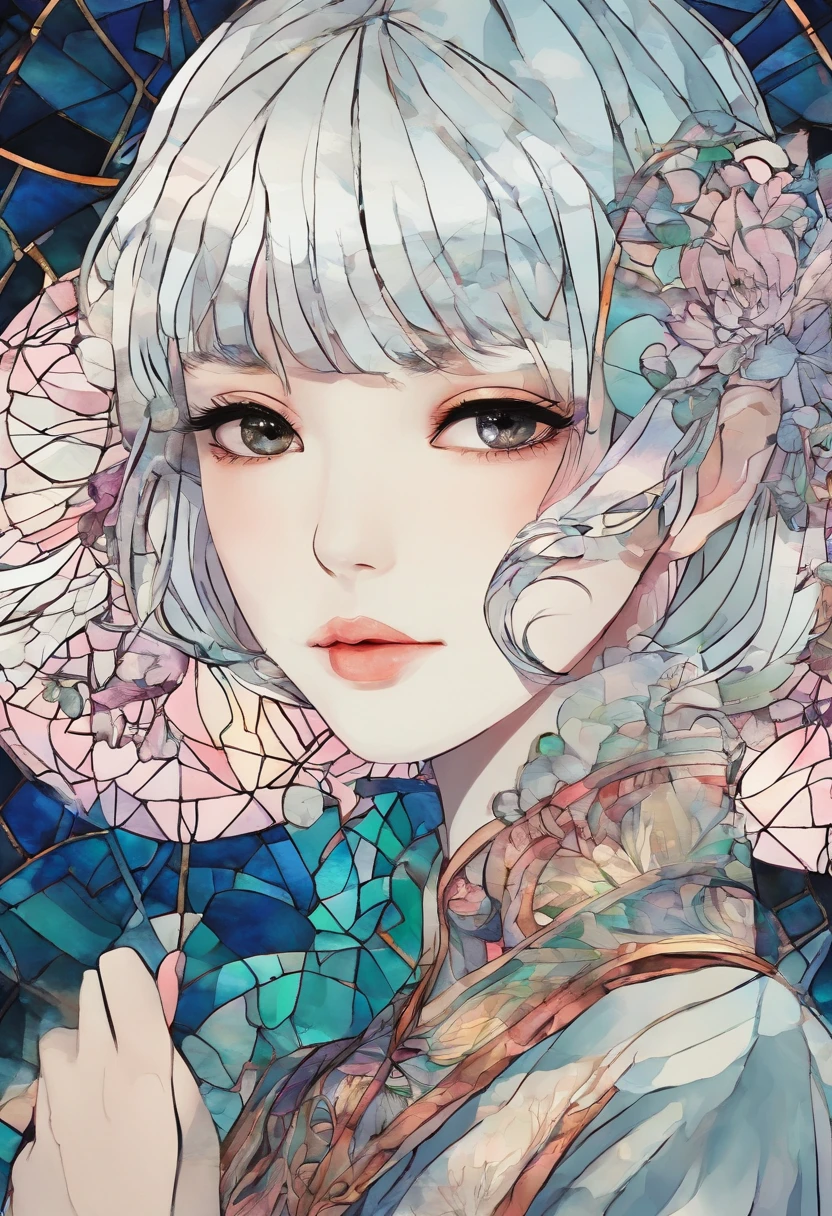 Watercolor style、digitalart、Black Hair Bob、Japan Beautiful Girl、realistic