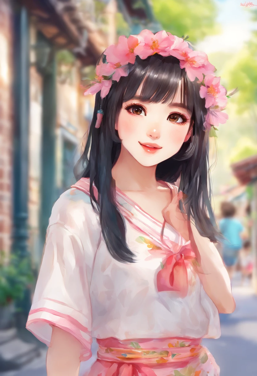 Watercolor style、digitalart、Black Hair Bob、Japan Beautiful Girl、realistic