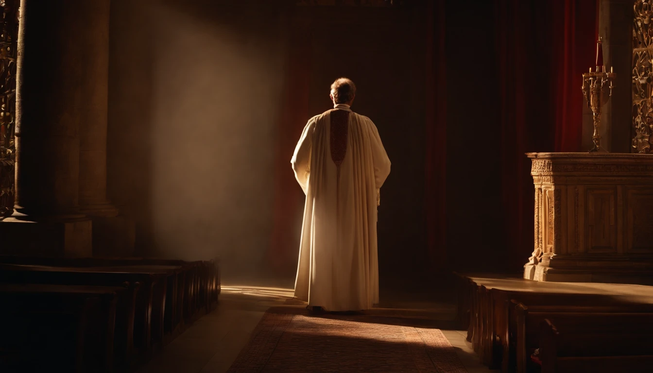 The apostle Paul looked at the screen, roupas compridas, Religion, Ultra foto realsisim,photoreallistic, fotografia, Layout do caminho, specular illumination, volumetric facial light, caminho do cabelo, visible shadows, complexo, elaborar