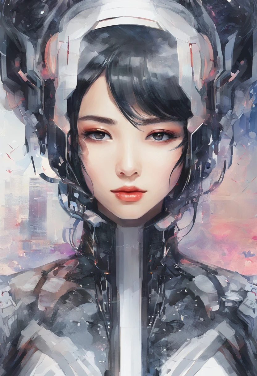 Watercolor style、digitalart、Black Hair Bob、Japan Beautiful Girl、18year old、realistic
