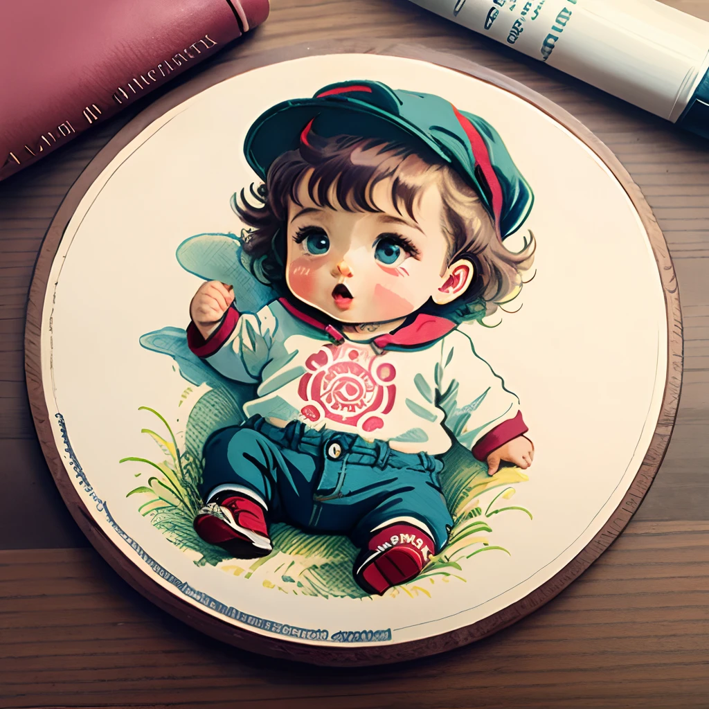 Vintage-style illustration Baby with a tattoo