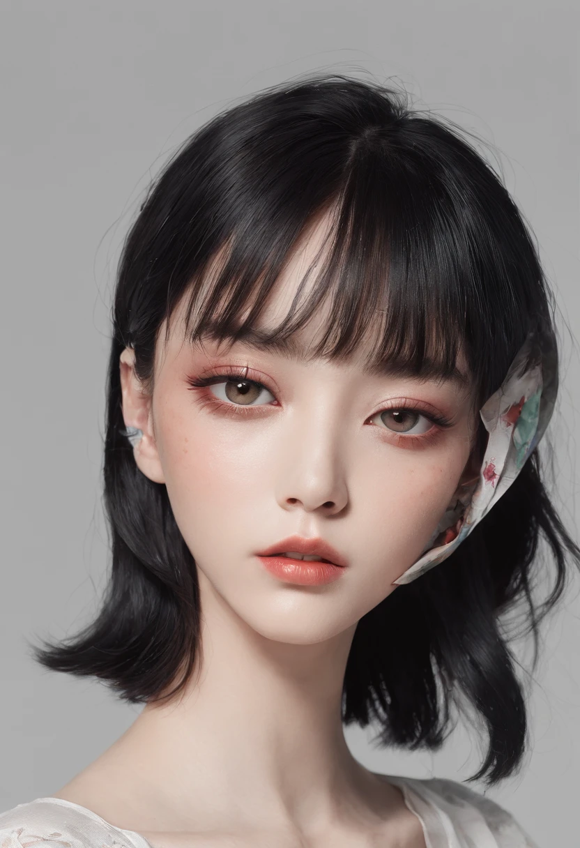 Watercolor style、digitalart、Black Hair Bob、Japan Beautiful Girl、18year old、realistic