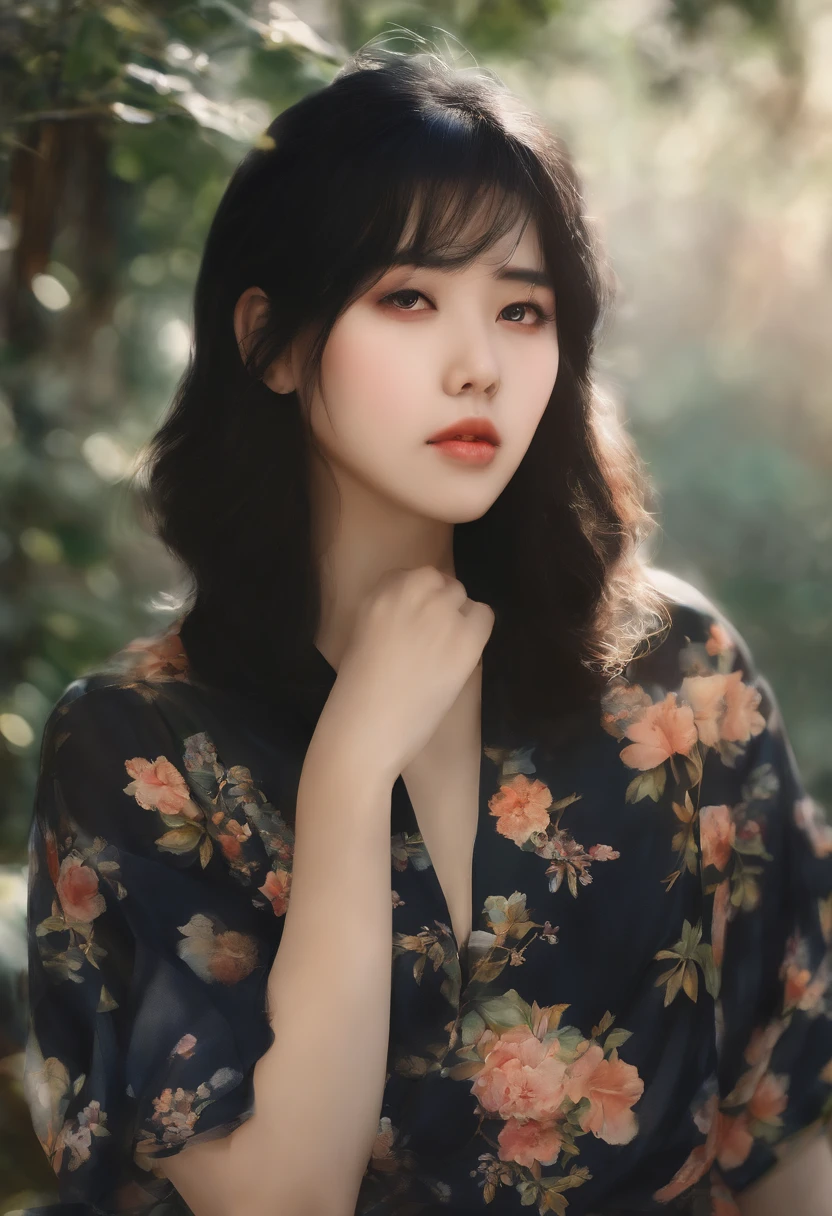 Watercolor style、digitalart、Black Hair Bob、Japan Beautiful Girl、18year old、realistic