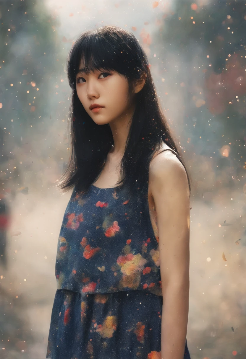 Watercolor style、digitalart、Black Hair Bob、Japan Beautiful Girl、18year old、realistic