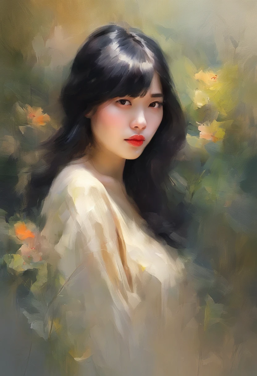 Watercolor style、digitalart、Black Hair Bob、Japan Beautiful Girl、18year old、realistic