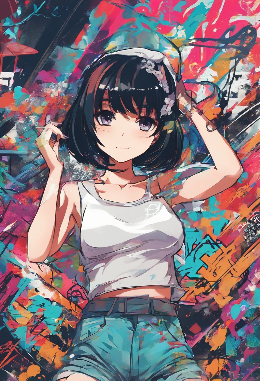 digitalart、Retro anime style、Black Hair Bob、Japan Beautiful Girl、18year old