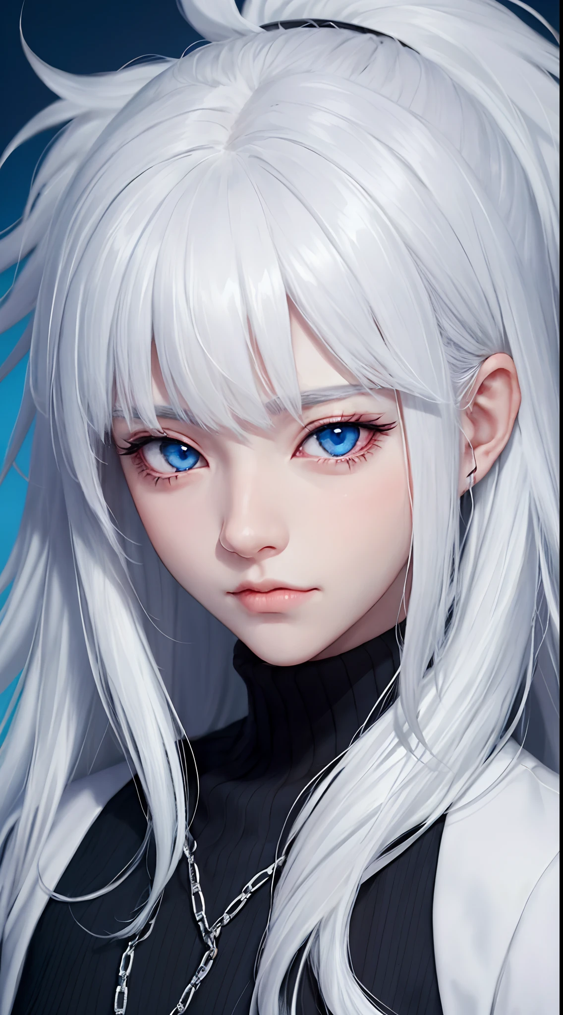 Light white hair, blunt bangs, asymmetrical hair, hair behind ear, long hair, wavy hair, blue eyes, cat pupils, eyebrows behind hair, cat ears, serious, facial hair, close-up, UHD, anatomically correct, textured skin, high details, 1080P, traditional japanese clothes