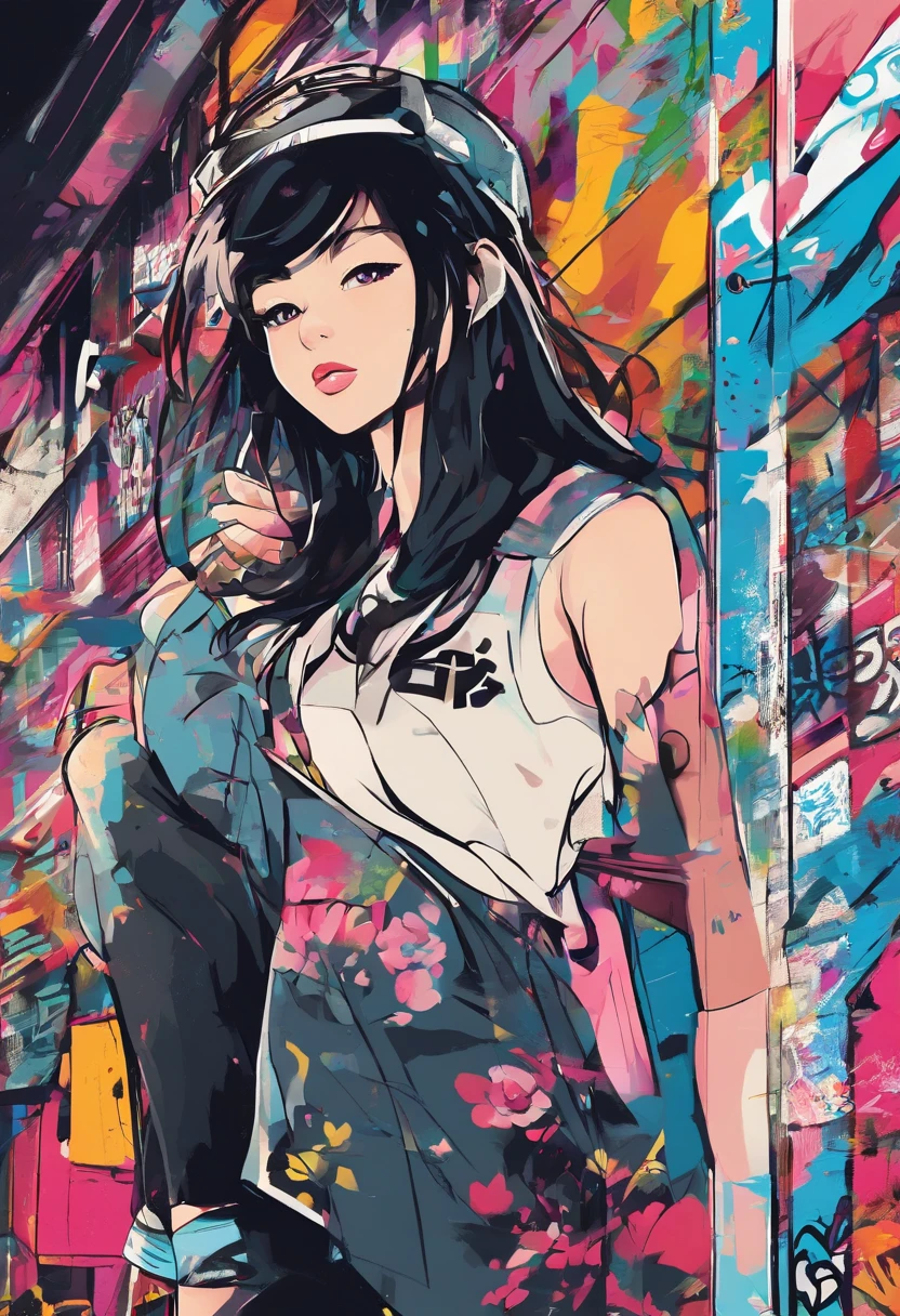 digitalart、monochromes、1990s anime style、Black Hair Bob、Beautiful girl in Japan uniform、18year old