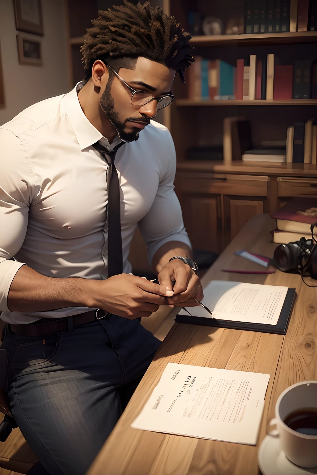 a professional black american writer_looks like a real maN_convert to a live photo_that looks realistic