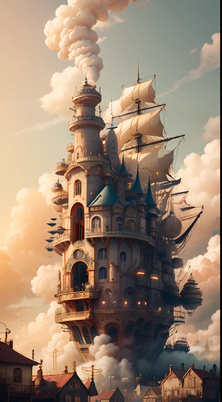 (((best qualtiy))),(((ultra - detailed))),((tmasterpiece))),illustratio,A steampunk city full of copper-green buildings,Steam cars and airships weave through the streets,Steam robots and ships carried smoke in the sky。A complete photograph of the most beautiful artwork in the world,Includes steampunk city with airship,Steam cars,Smoggy sky,Complicated details,A high resolution,Social media trends,Instagram value,A futuristic,industry,Machinary,Retro,retro-futuristic,cyber punk perssonage,Artstation trends,CGSociety trends,sci-fy,adventuring,mistic,exhilarated,DeviantArt trends,Steam castle