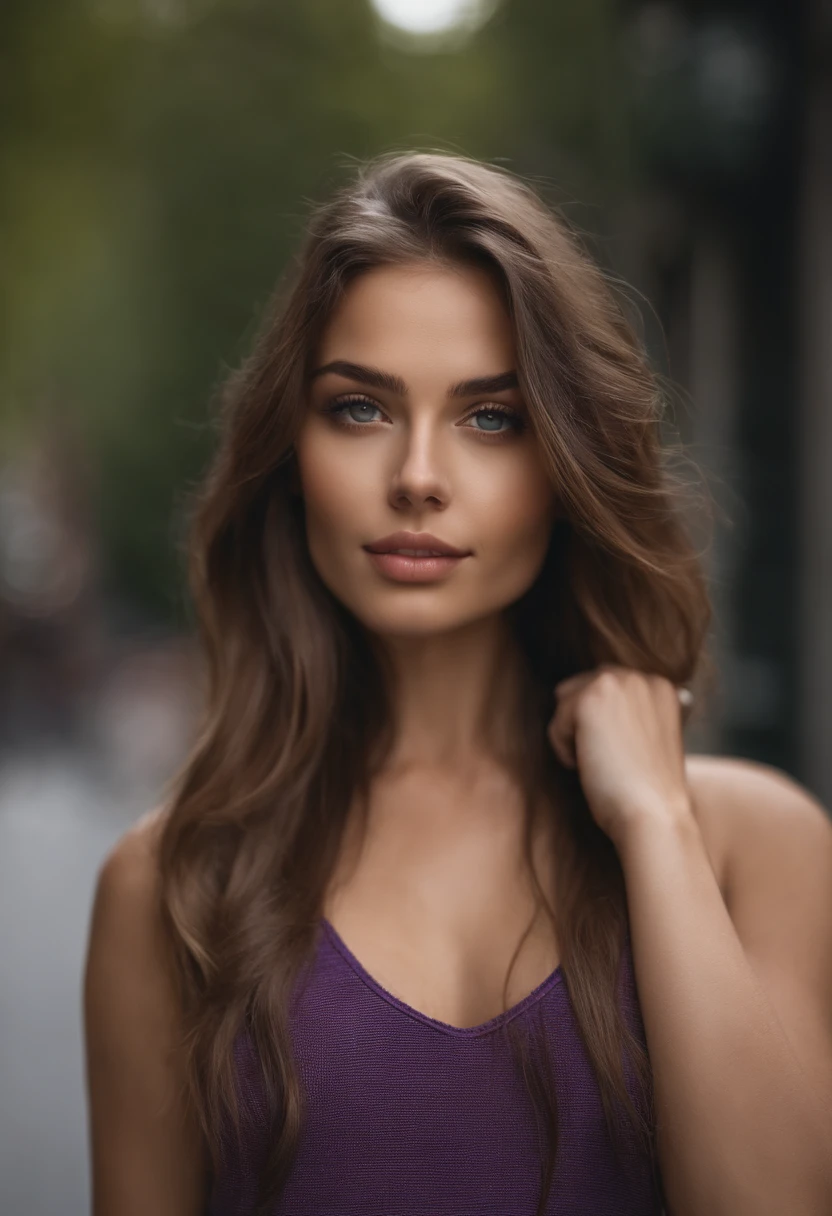 Arafed woman with casual clothes on the streets of New York, fille sexy aux yeux verts, Portrait Sophie Mudd, cheveux bruns et grands yeux, selfie of a young woman, Yeux de chambre, Violet Myers, sans maquillage, maquillage naturel, looking straight at camera, Visage avec Artgram, Maquillage subtil, Superbe photo du corps entier, piercing green eyes, Bel angle, pose attrayante, fille mignonne, sexy pose, Image du corps entier, corps entier, Prise de vue du corps entier, brunette goddess, une superbe danseuse,High detail, pose satisfaite, Pantalon en cuir