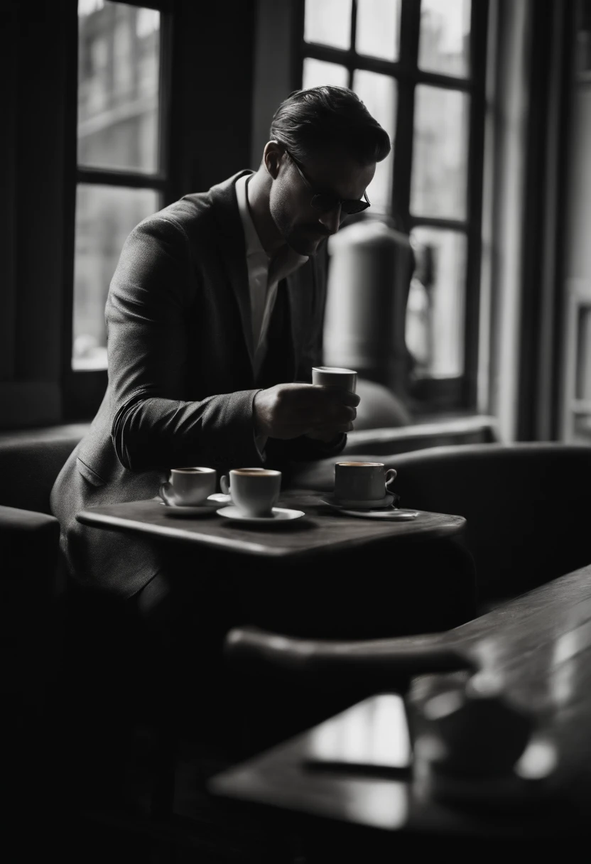homme noir beau elegant avec un cafe