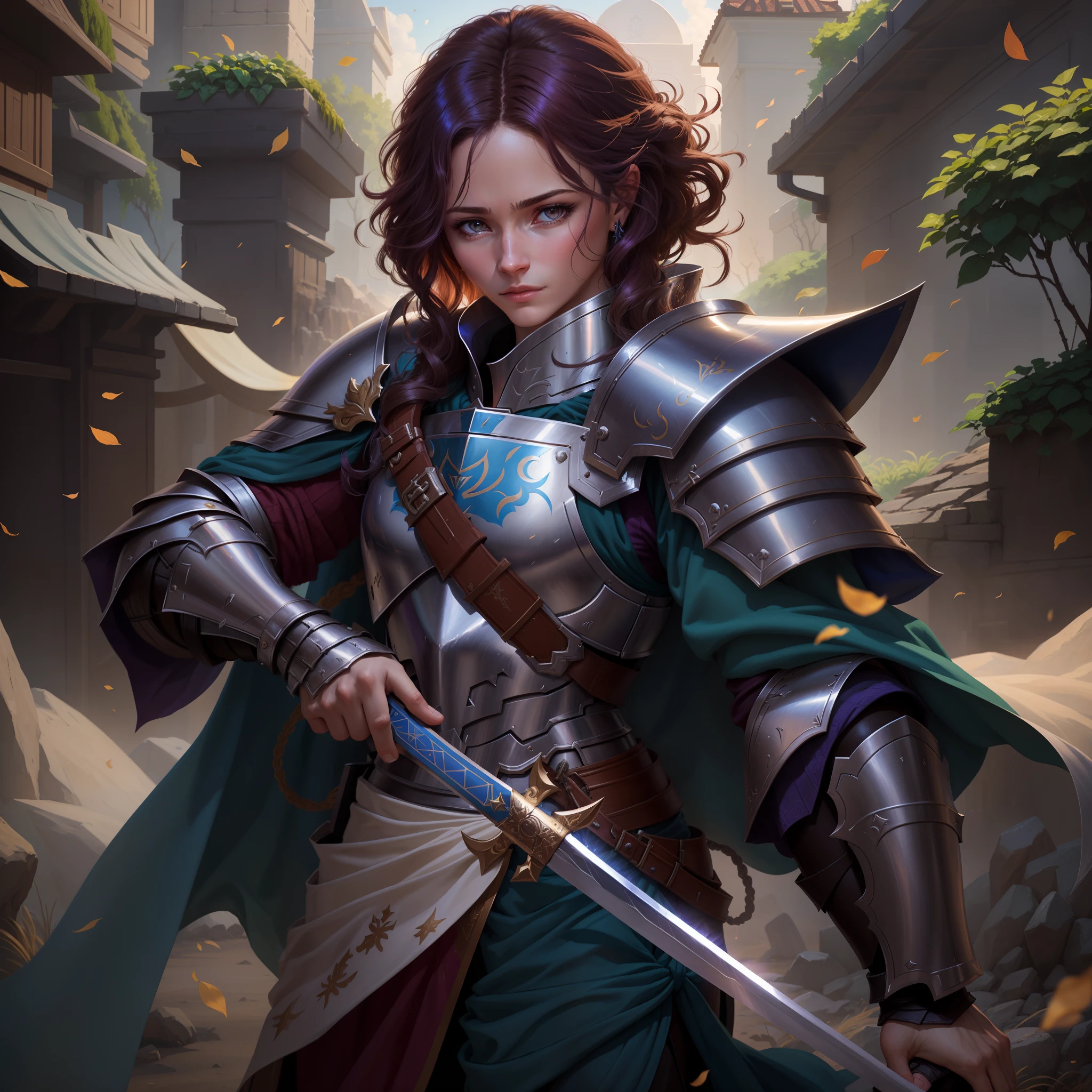 Alafed image of a man in armor with a sword, graphic artist magali villeneuve, portrait of female paladin, magali villeneuve, by Yang J, chengwei pan on artstation, portrait knight female, picture of female paladin, inspired by Magali Villeneuve, female paladin, holding a sword on her shoulder
