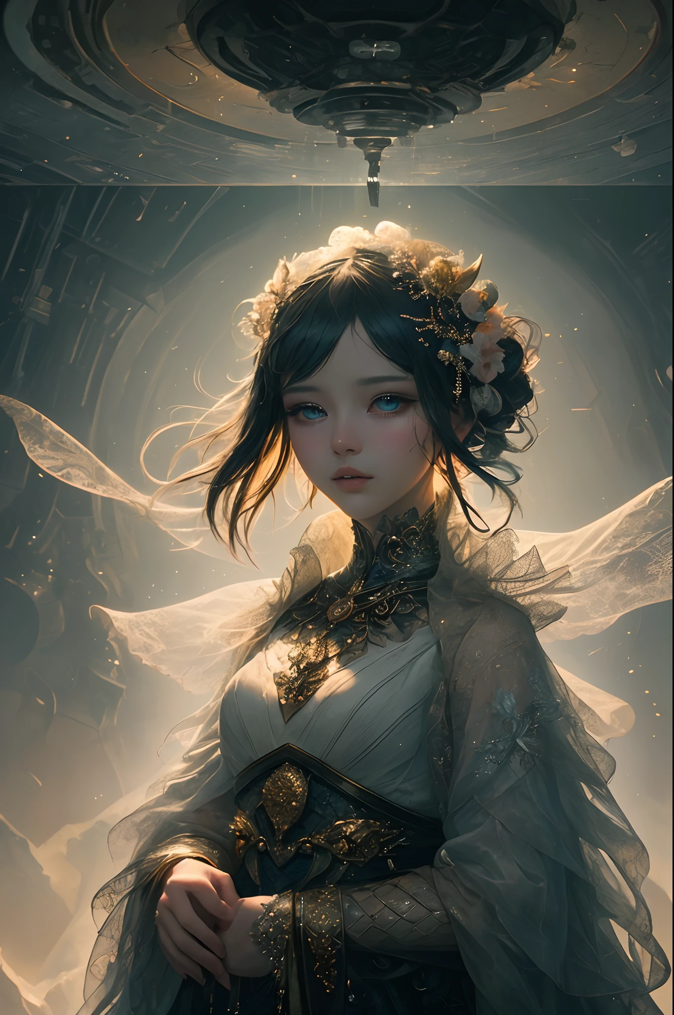 (((masterpiece))), (((best quality))), ((ultra-detailed)), (highly detailed CG illustration), ((an extremely delicate and beautiful)),cinematic light, Create a stunning anime artwork that is currently trending on ArtStation, showcasing exquisite beauty and captivating aesthetics. The art piece should be highly detailed, featuring a compelling character and a visually appealing environment.
The character in the artwork is a graceful and enchanting figure, radiating an aura of elegance. Pay close attention to intricate facial features, such as mesmerizing eyes with vibrant colors and delicate shading. The character's clothing should be designed with elaborate patterns, flowing fabrics, and rich textures, reflecting a blend of fantasy and contemporary fashion.
Place the character in a captivating environment that enhances the overall appeal of the artwork. It could be a breathtaking natural landscape, a bustling futuristic cityscape, or a mystical realm filled with magical elements. Incorporate vibrant colors, dynamic lighting, and detailed background elements to create a sense of depth and immersion.
Consider the latest trends in anime art, such as incorporating unique lighting effects, exploring creative composition techniques, or experimenting with unconventional color palettes. Take inspiration from the top artists on ArtStation and their exceptional execution of various art styles and themes.
Camera: Choose an angle that highlights the character's beauty and the immersive environment.
Lighting: Utilize atmospheric lighting techniques to create depth and mood.
Resolution: Aim for a high-resolution artwork to showcase intricate details and clarity.
Art Inspirations: Seek inspiration from the trending artists on ArtStation, exploring different styles, genres, and themes.