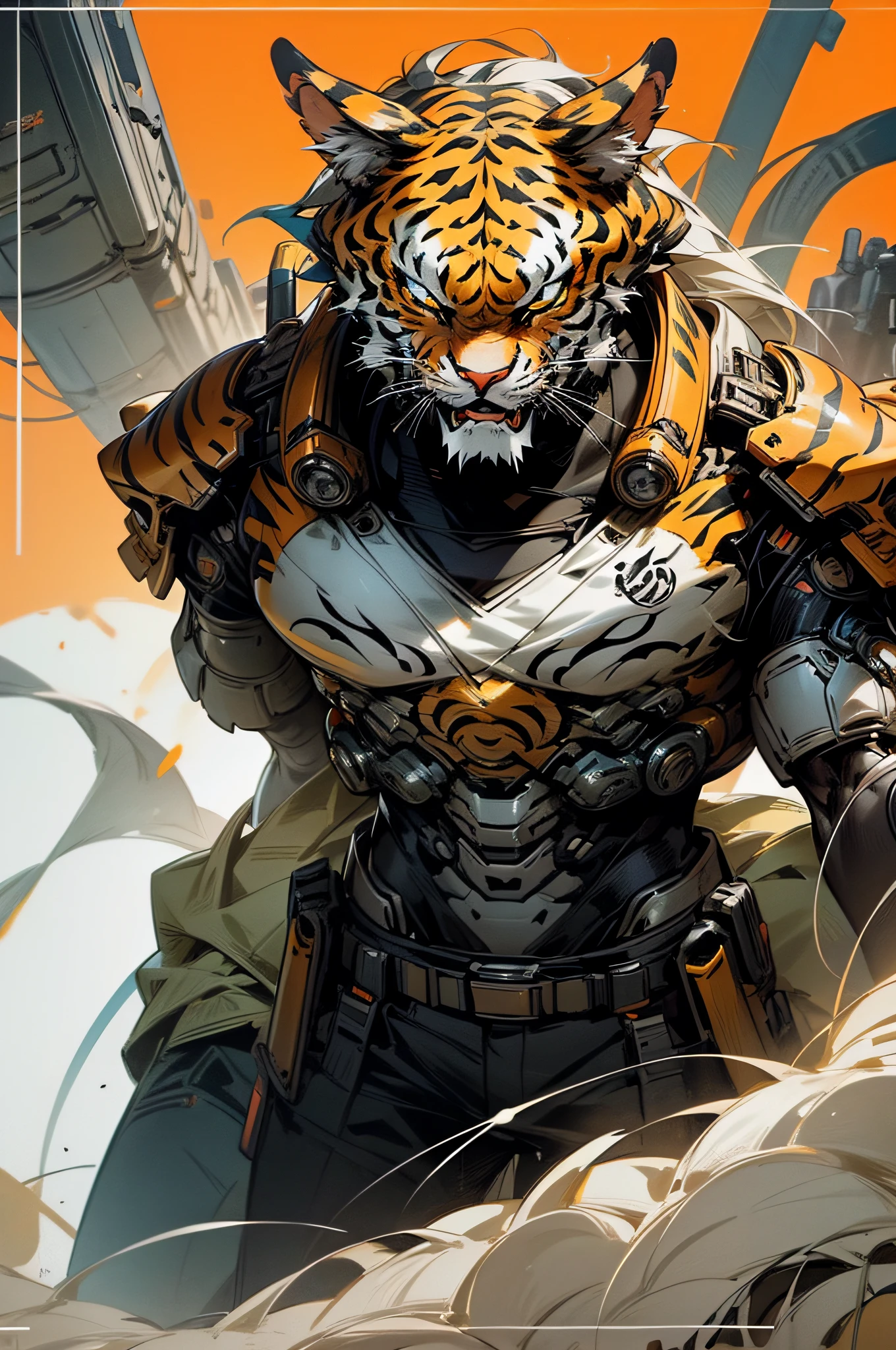 cyborg tiger movie poster and t-shirt illustration cyberpunk epic VIBRANT ART cyborg tiger futuristic armour