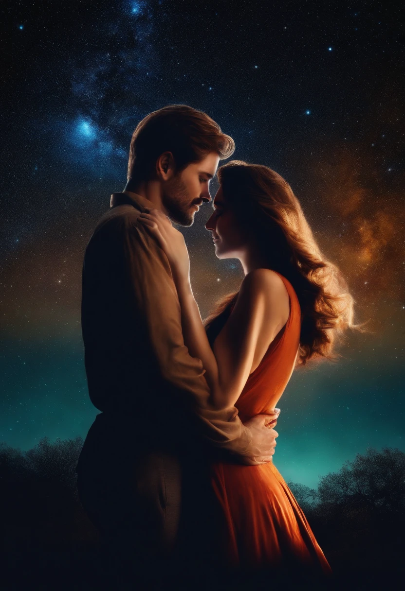 Couple of lovers over the starry sky