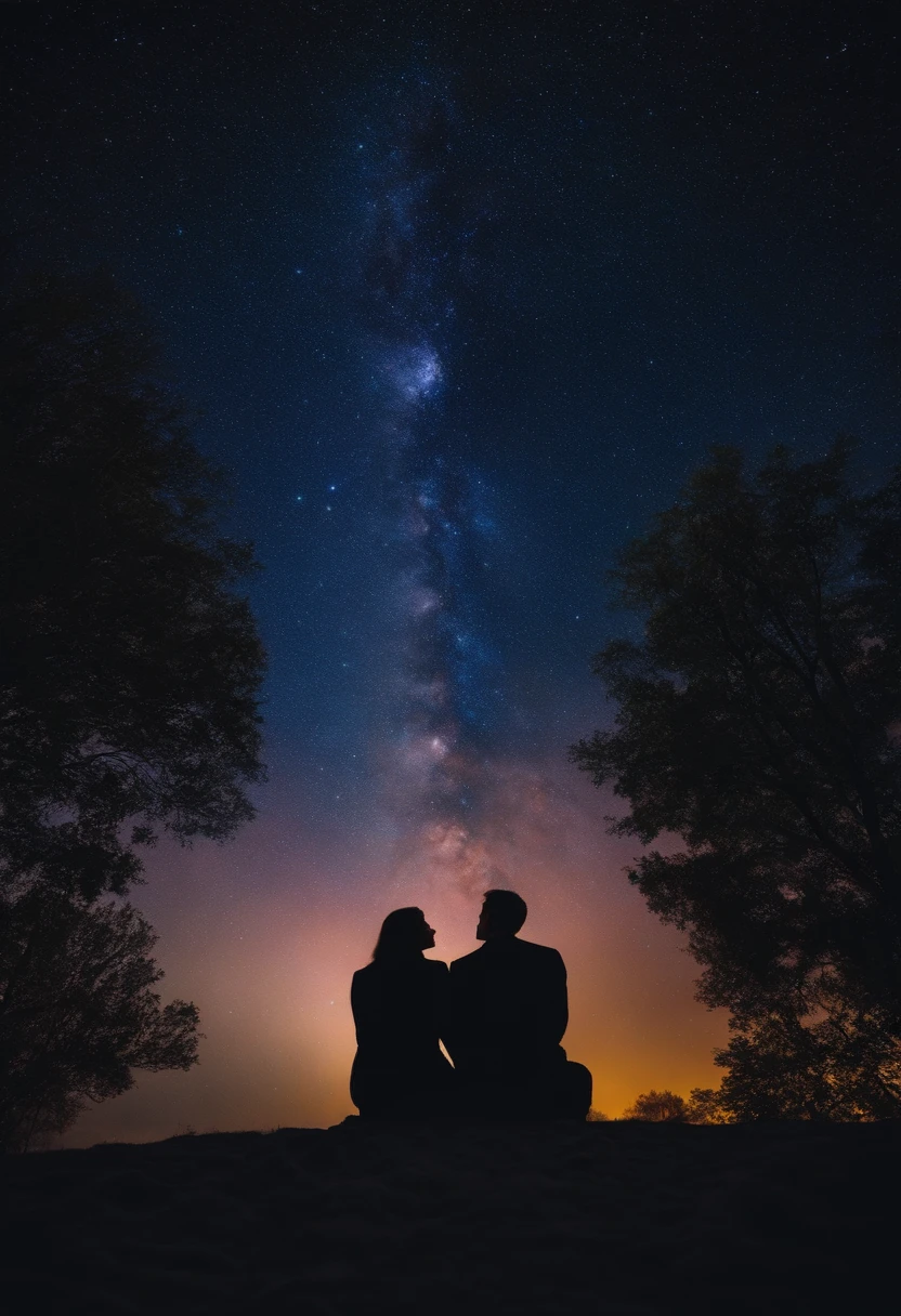 Couple of lovers over the starry sky