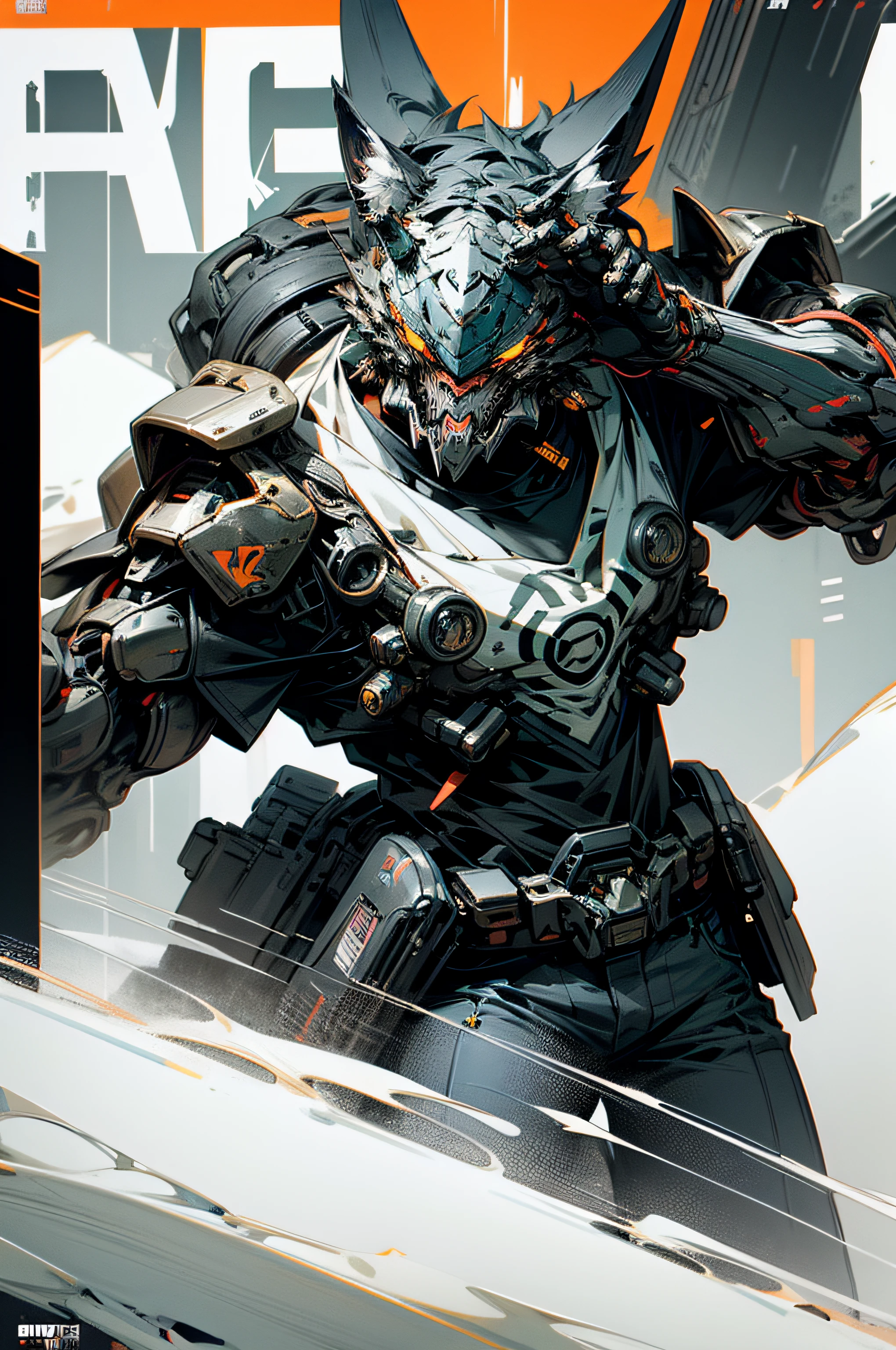 cyborg wolf movie poster and t-shirt illustration cyberpunk epic VIBRANT ART cyborg tiger futuristic armour