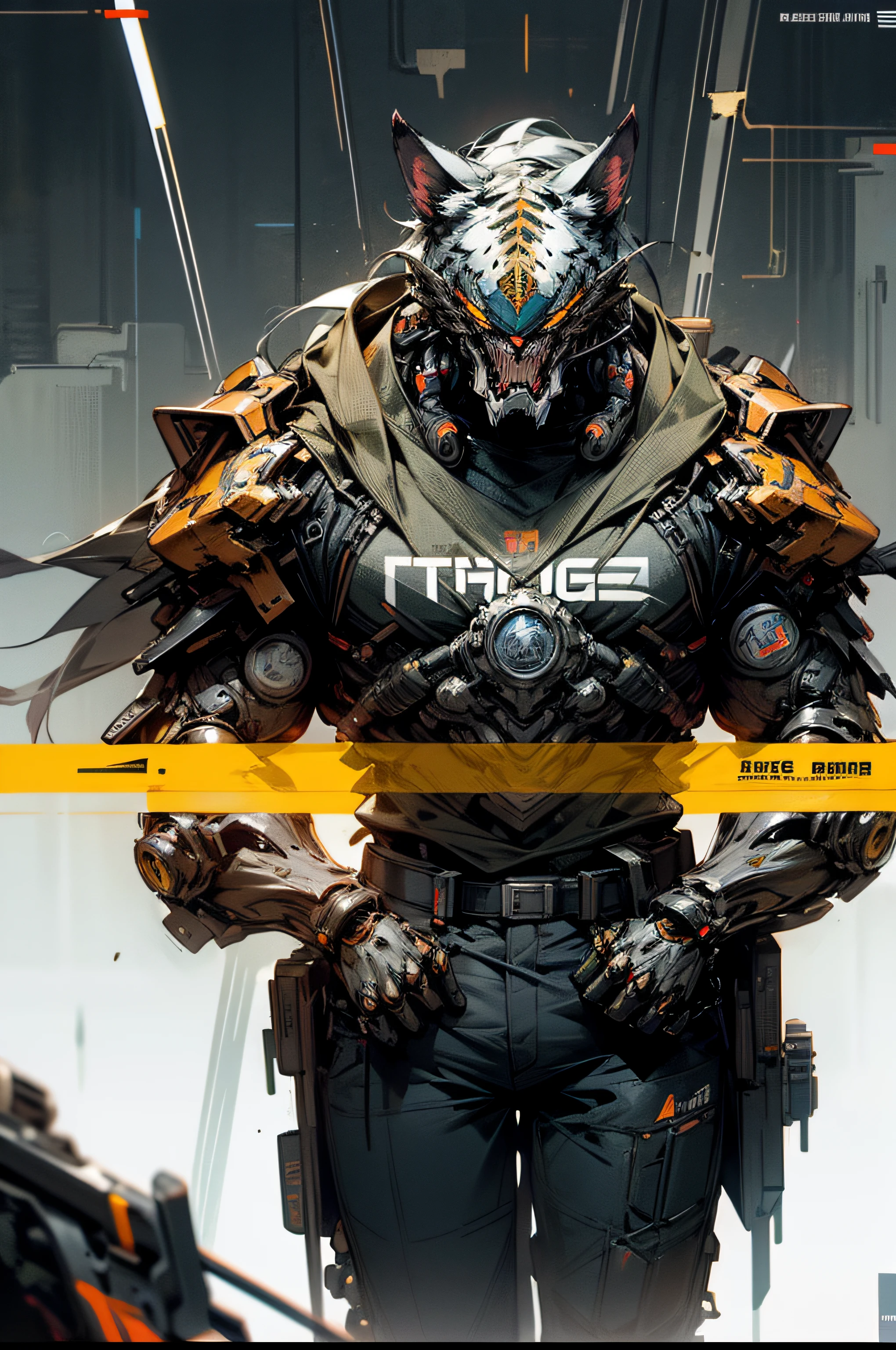 cyborg wolf movie poster and t-shirt illustration cyberpunk epic VIBRANT ART cyborg tiger futuristic armour