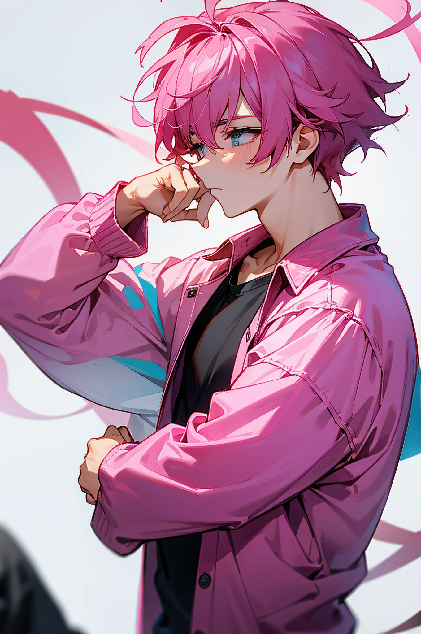 16k,Boy,Pink hair,Casual wear