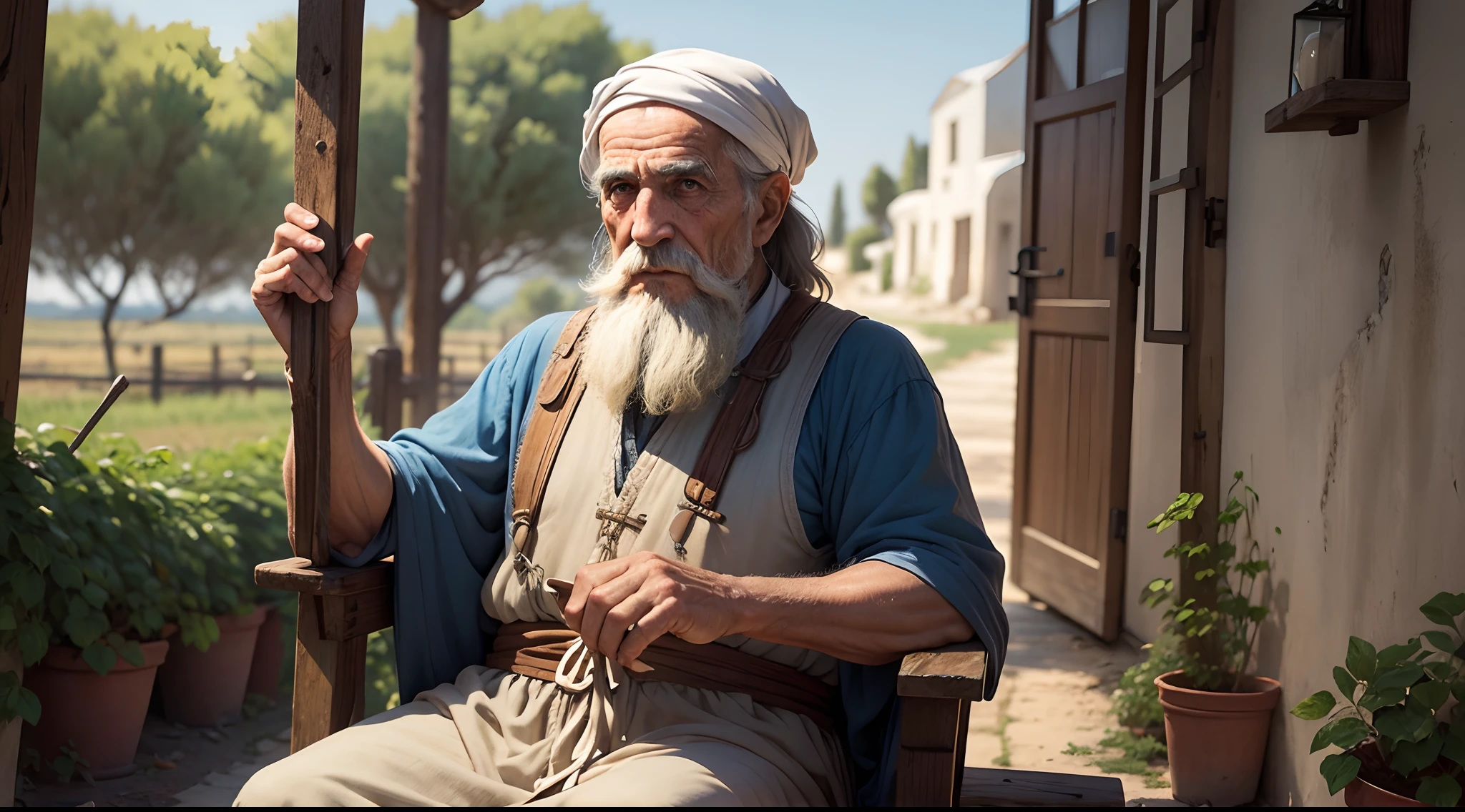 an old greek and wise man who lives as a farmer