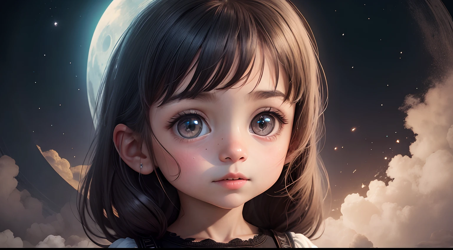 Uma imagem de Luna, A girl with bright eyes and curious expression, Talking to other children