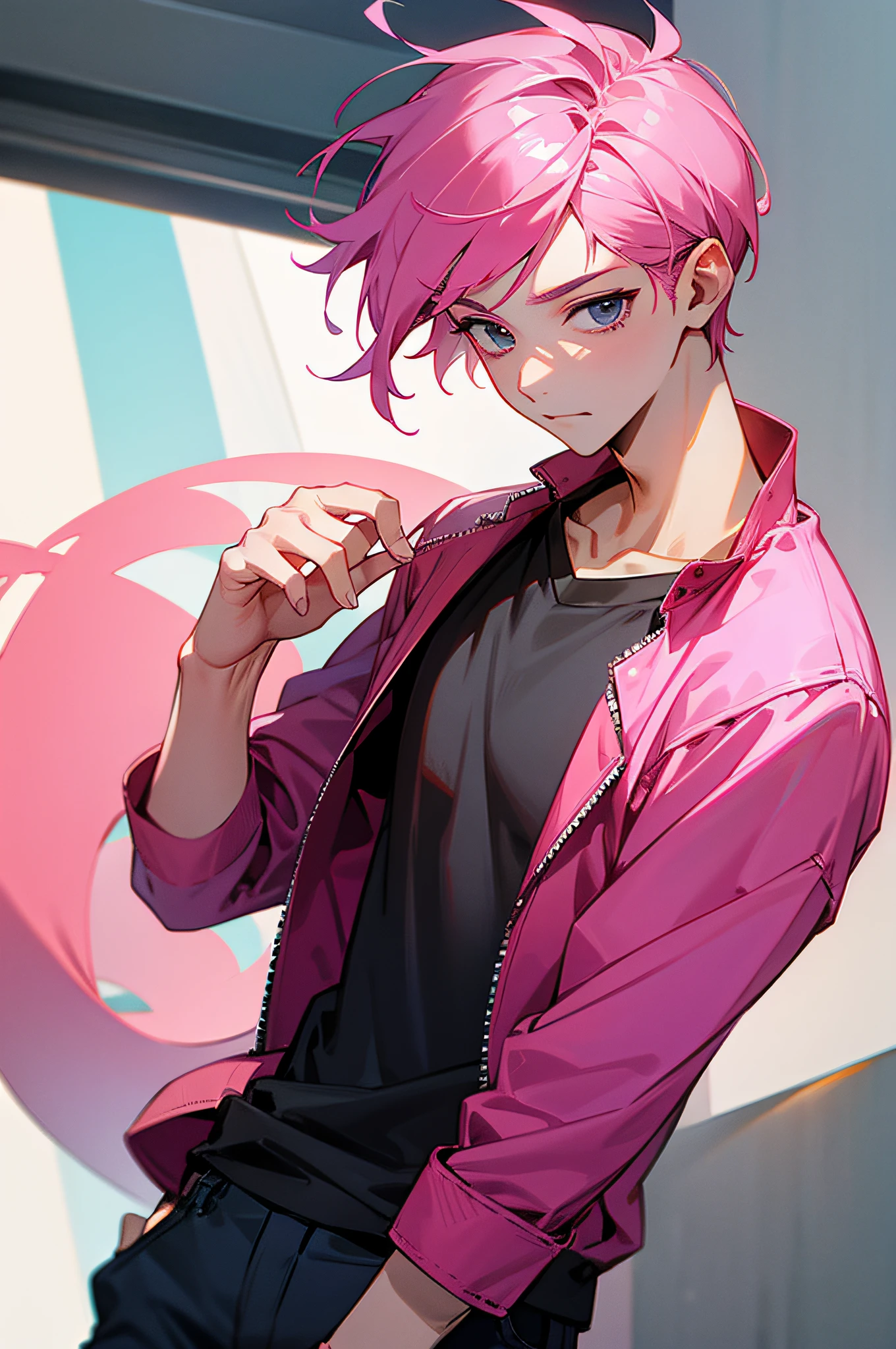 16k,Boy,Pink hair,Casual wear