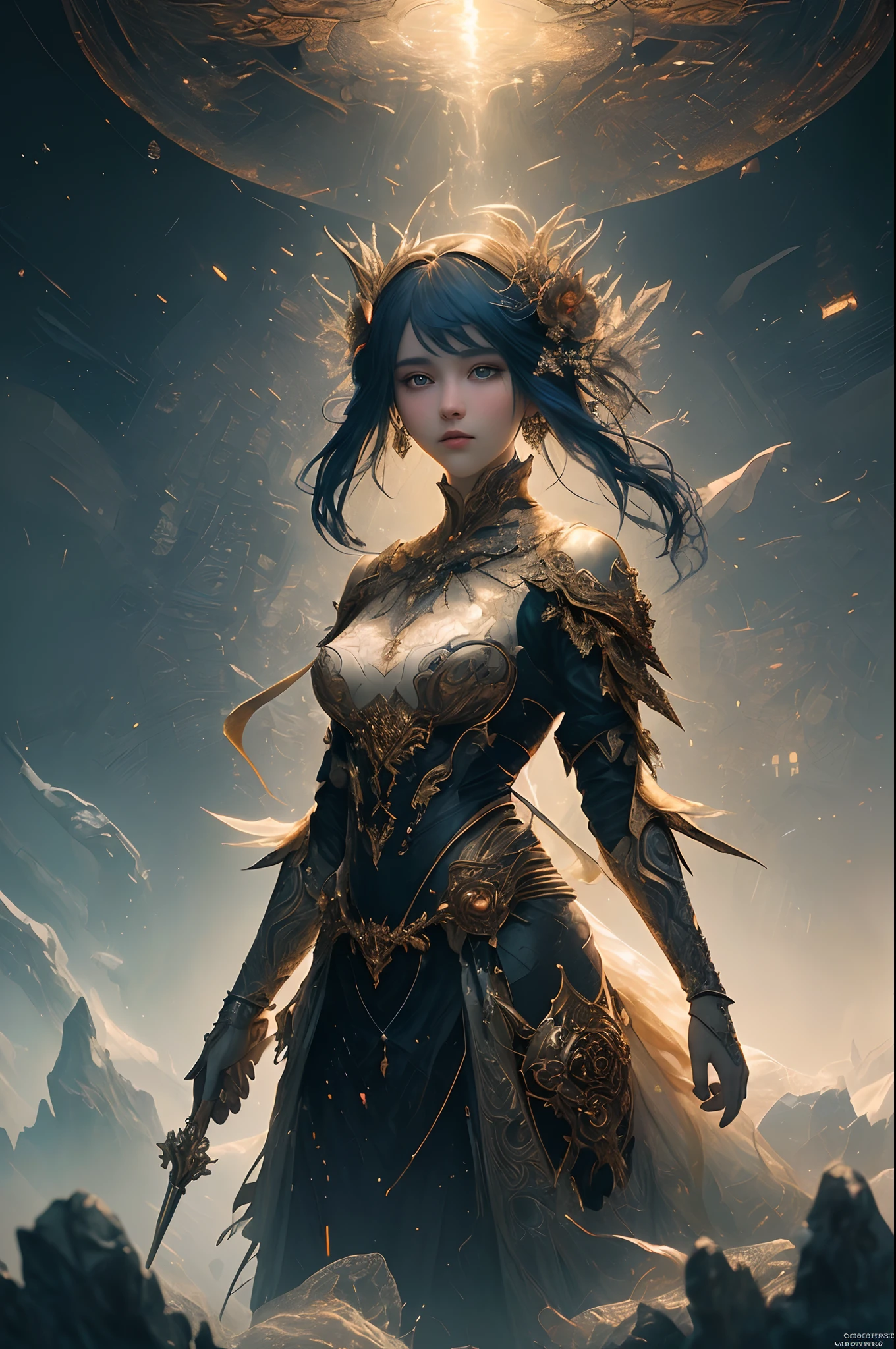 (((masterpiece))), (((best quality))), ((ultra-detailed)), (highly detailed CG illustration), ((an extremely delicate and beautiful)),cinematic light, Create a stunning anime artwork that is currently trending on ArtStation, showcasing exquisite beauty and captivating aesthetics. The art piece should be highly detailed, featuring a compelling character and a visually appealing environment.

The character in the artwork is a graceful and enchanting figure, radiating an aura of elegance. Pay close attention to intricate facial features, such as mesmerizing eyes with vibrant colors and delicate shading. The character's clothing should be designed with elaborate patterns, flowing fabrics, and rich textures, reflecting a blend of fantasy and contemporary fashion.

Place the character in a captivating environment that enhances the overall appeal of the artwork. It could be a breathtaking natural landscape, a bustling futuristic cityscape, or a mystical realm filled with magical elements. Incorporate vibrant colors, dynamic lighting, and detailed background elements to create a sense of depth and immersion.

Consider the latest trends in anime art, such as incorporating unique lighting effects, exploring creative composition techniques, or experimenting with unconventional color palettes. Take inspiration from the top artists on ArtStation and their exceptional execution of various art styles and themes.

Camera: Choose an angle that highlights the character's beauty and the immersive environment.
Lighting: Utilize atmospheric lighting techniques to create depth and mood.
Resolution: Aim for a high-resolution artwork to showcase intricate details and clarity.
Art Inspirations: Seek inspiration from the trending artists on ArtStation, exploring different styles, genres, and themes.