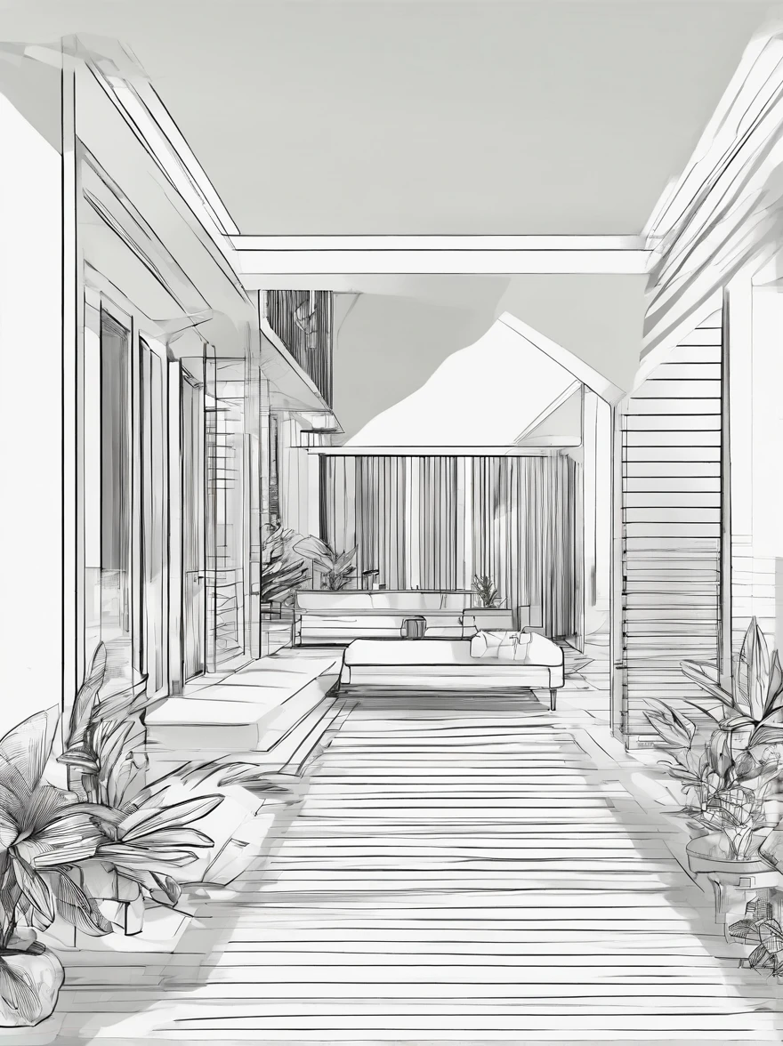 uma pousada na praia, entrada da pousada, pousada bonita, pousada de madeira, quarto da pousadadesenho vetorial, desenho, preto e branco