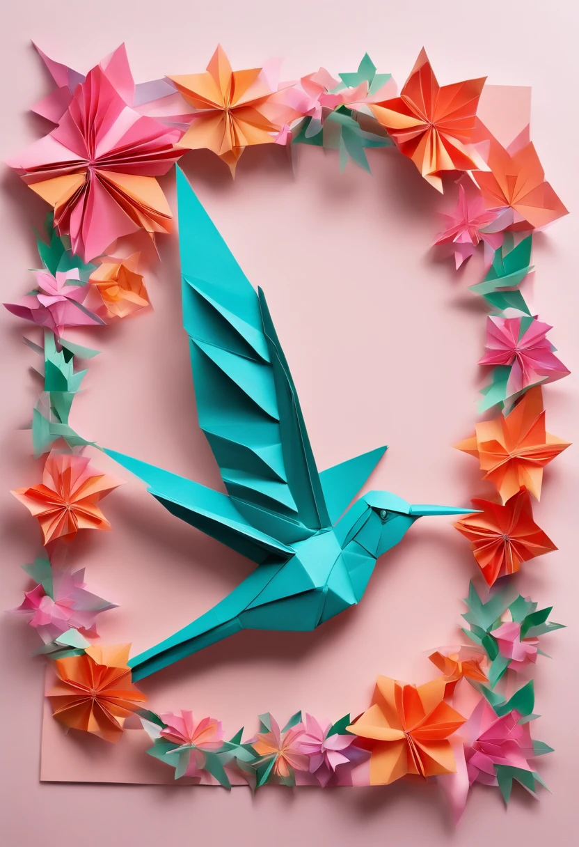 un colibri qui vole avec des fleurs