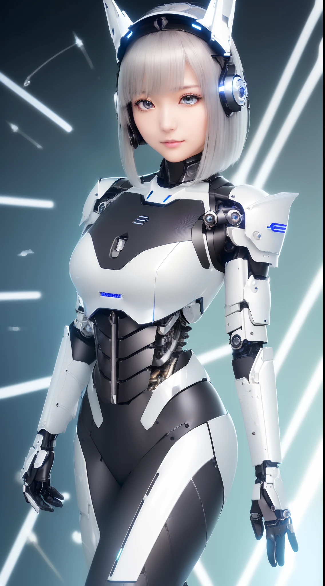 ((masutepiece)), ((top-quality), high quarity、ultra-definition, Realistic, (Ultra-fine face)、fulcolor 、scientific fiction、Beautiful robot police woman、((Cyberpolis))、((Mechanical joints))、Machine body、(((machine components)))、Hydraulic cylinder joints、White porcelain mechanical armor、(Curvaceous face)、((Ultra detailed eyes))、thin mouth、deadpan、straight haired、(((Electronic substrate)))、Machine Gloves、(Antenna Sensor Headgear)