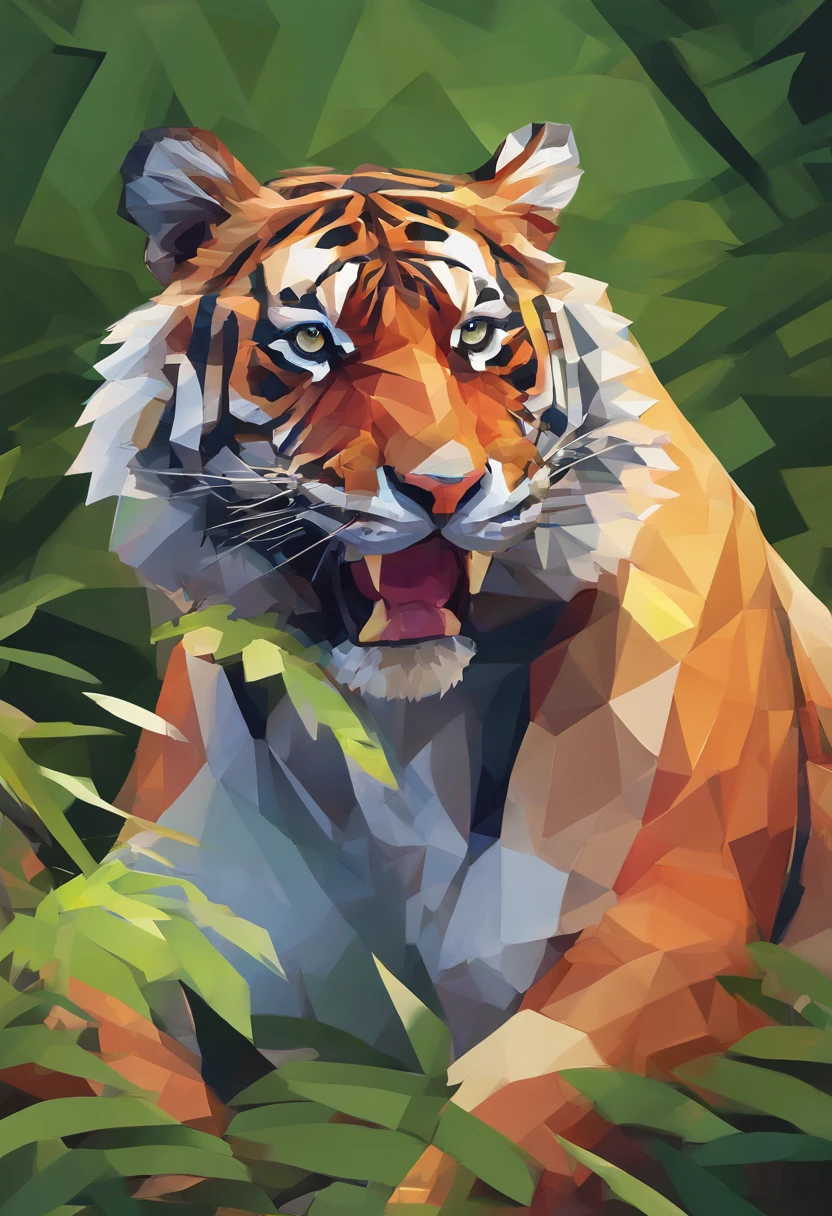 best quality,ultra-detailed,realistic,(wildlife,animal,nature) (portrait:1.1),a roaring tiger,striking and vibrant colors,sharp focus,detailed fur, intense gaze, majestic presence, dramatic lighting, natural habitat, lush green foliage, powerful and confident stance