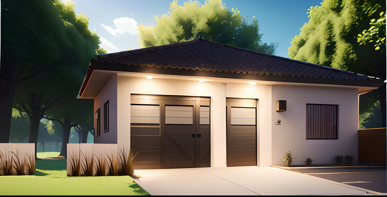 There's a garage with a light on in a small house, professional render, Photorealistic rendering, renderizado, 3D-rendering, 3D rendering, realistic physics rendering, semi-realistic rendering, altamente renderizado!!, realism rendering, realista estilo 3d, hyperrealistic rendering, high-quality render, hyper realistic render, photorealistic 3d render, photorealistic 3d render