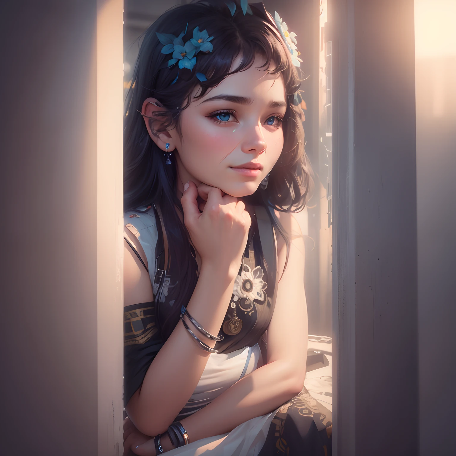 Flowers Background change cuberpunk  cute girl realistic face,  8k,  realistically, cinematic  high details