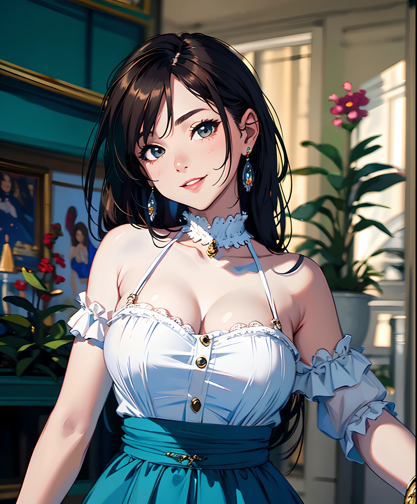 best quality, masterpiece, ultra high res, photorealistic, 1girl, offshoulder, smile