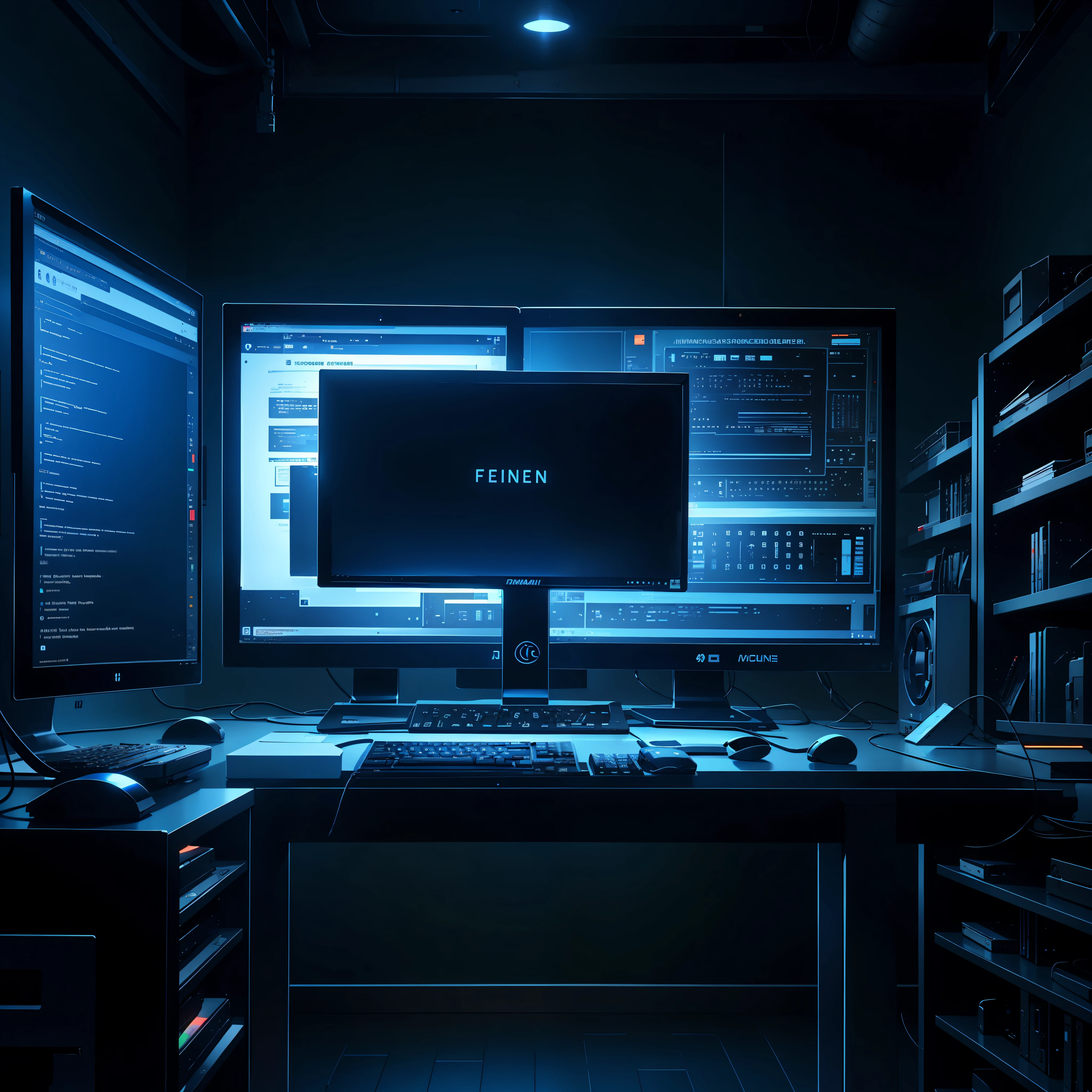 A computer monitor with a black screen and a scrolling barrage