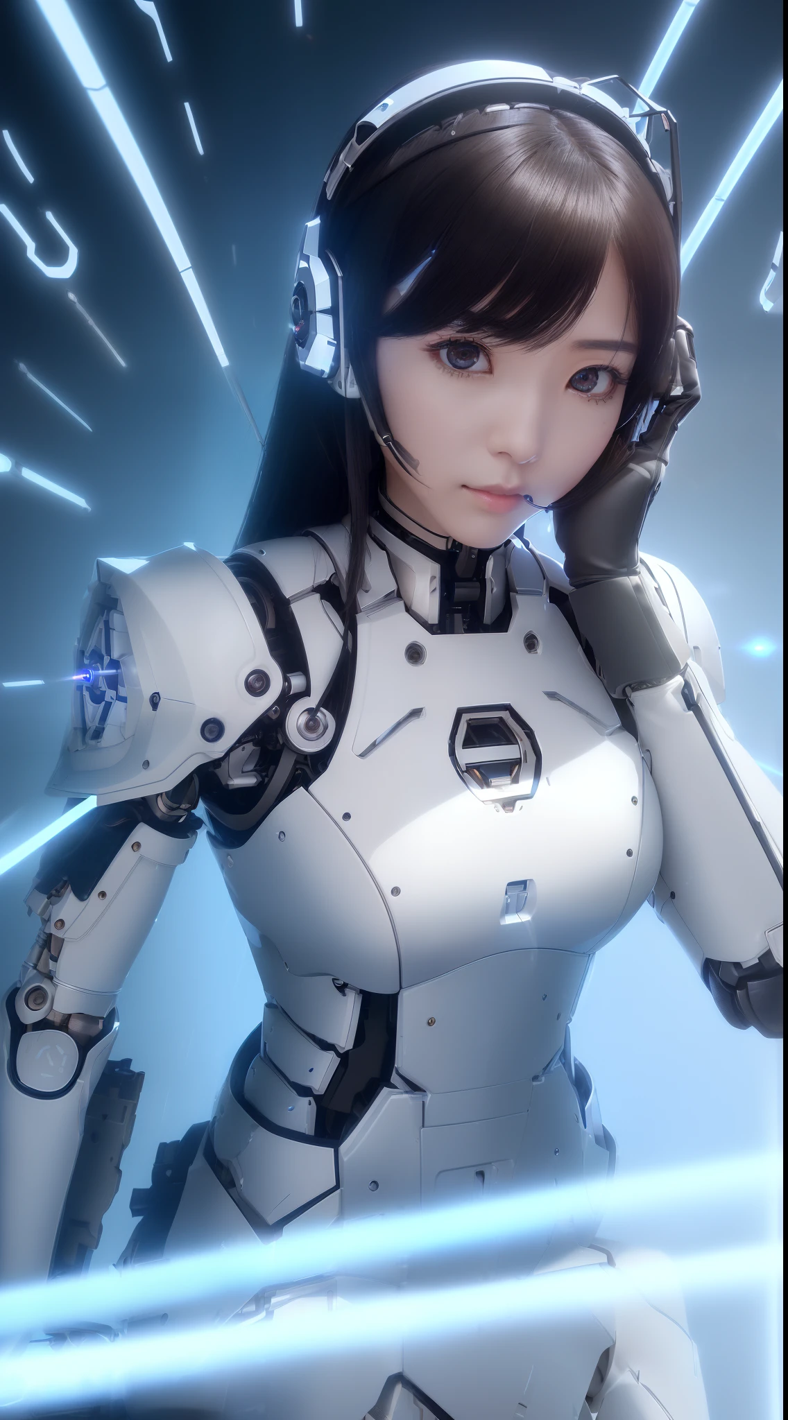 ((masutepiece)), ((top-quality), high quarity、ultra-definition, Realistic,  (Ultra-fine face)、fulcolor 、scientific fiction、Beautiful robot woman、((droid))、(Mechanical joints)、Machine body、(((machine components)))、(Actuator Joints)、White porcelain mechanical armor、(Curvaceous face)、((Ultra detailed eyes))、thin mouth、deadpan、straight haired、(((Electronic substrate)))、Machine Gloves、(Antenna Sensor Headgear)、Get on your knees