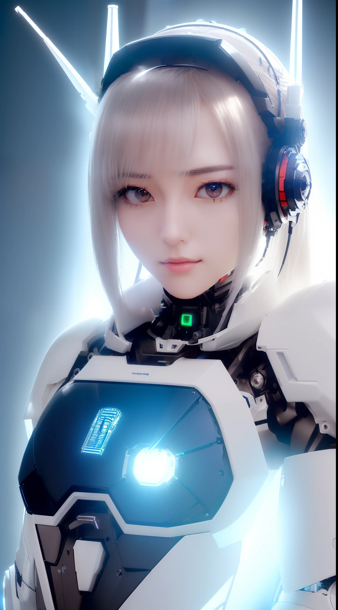 ((masutepiece)), ((top-quality), high quarity、ultra-definition, Realistic, (Ultra-fine face)、fulcolor 、scientific fiction、Beautiful robot woman、((droid))、(Mechanical joints)、Machine body、(((machine components)))、(Actuator Joints)、White porcelain mechanical armor、(Curvaceous face)、((Ultra detailed eyes))、thin mouth、deadpan、straight haired、(((Electronic substrate)))、Machine Gloves、(Antenna Sensor Headgear)