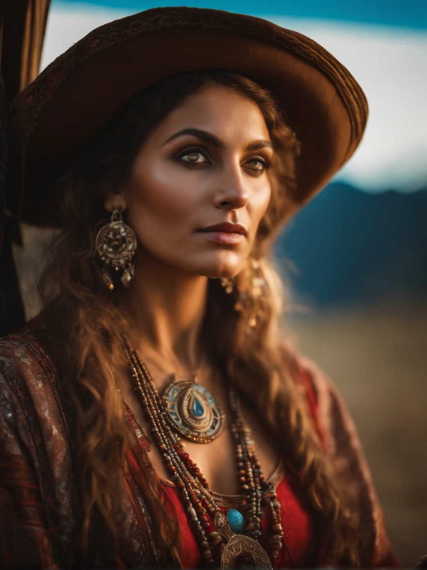 image of a gypsy predicting the future, extremely realistic, taken with a professional camera, with a 150 mm lens
